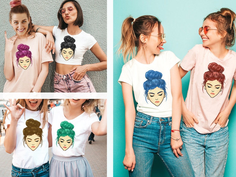 Download Multi Color Messy Hair Bun Mom Life Sublimation PNG Cute ...