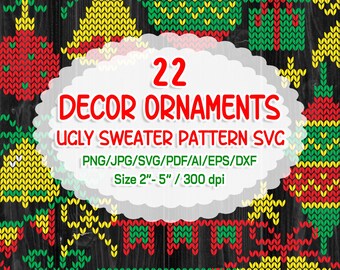 Christmas Ugly Sweater Ornaments, SVG Clipart Design (Digital Download)