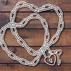 Corrente de dia dos namorados corações trancados com chave SVG Clip Art casal amor formato de coração linha arte design arquivo de corte