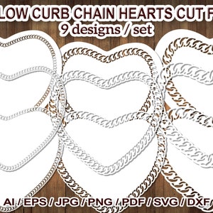 9 designs ocos com corrente de meio-fio estilo coração molduras de borda arquivos de corte de clip art SVG