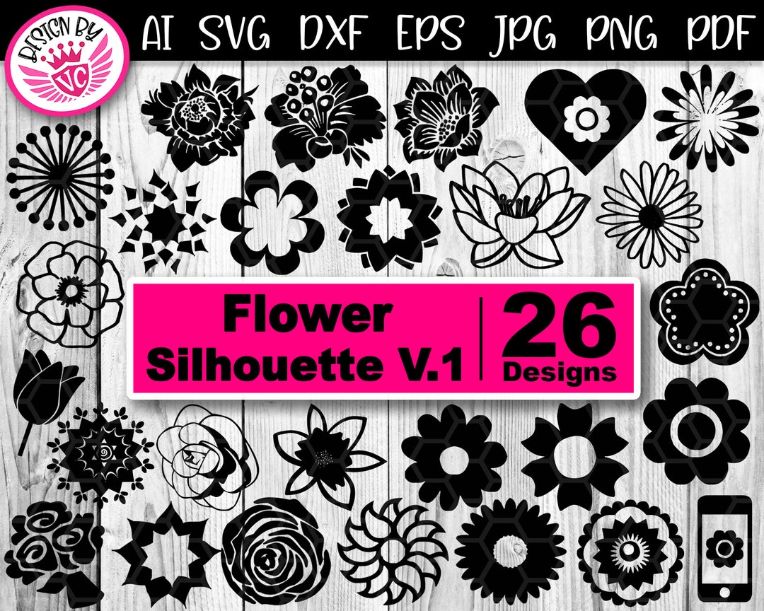 Flower Silhouette V-1 Floral Doodle Clipart Instant - Etsy