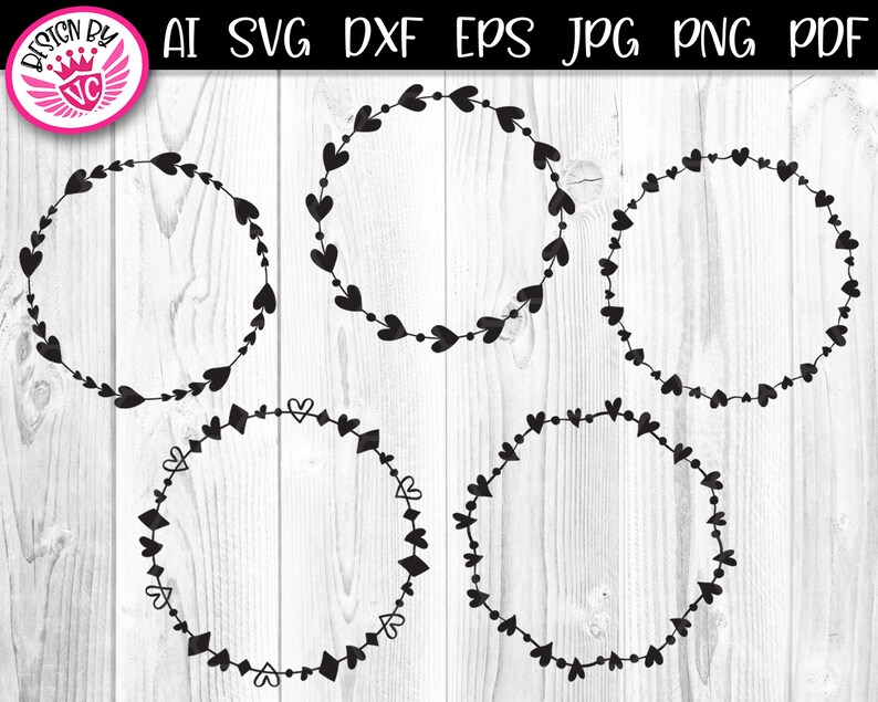 Heart Wreath V-1 Circular Wreath Monogram Clipart Instant Digital Download SVG cut files for Creative DIY Projects, Cricut & Silhouette image 2