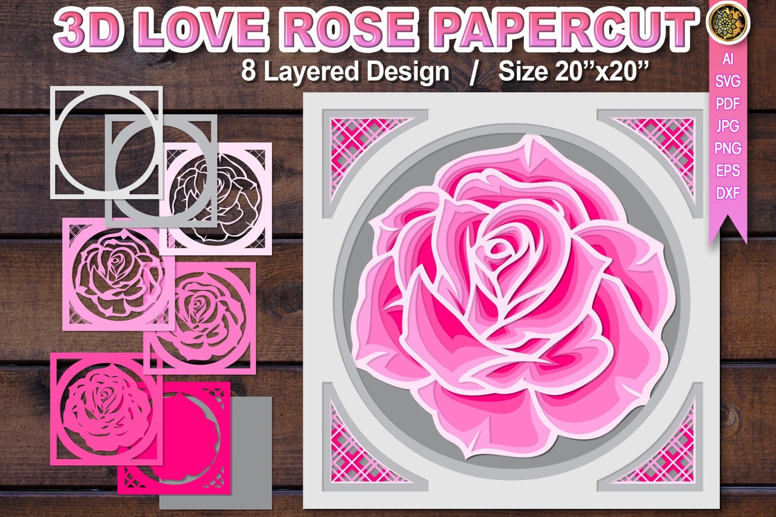 3D Svg Pink Love Valentine's Rose Multi-layered Design Flowers Papercut ...