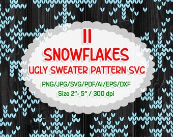 Ugly Sweater Snowflake SVG Clipart, Christmas Design (Digital Download)