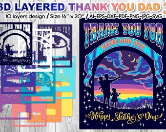 3D Father's Day Gift Multi-layered Night Sky Design Thank You for Being Our DAD Papercut SVG Clipart Cut Files