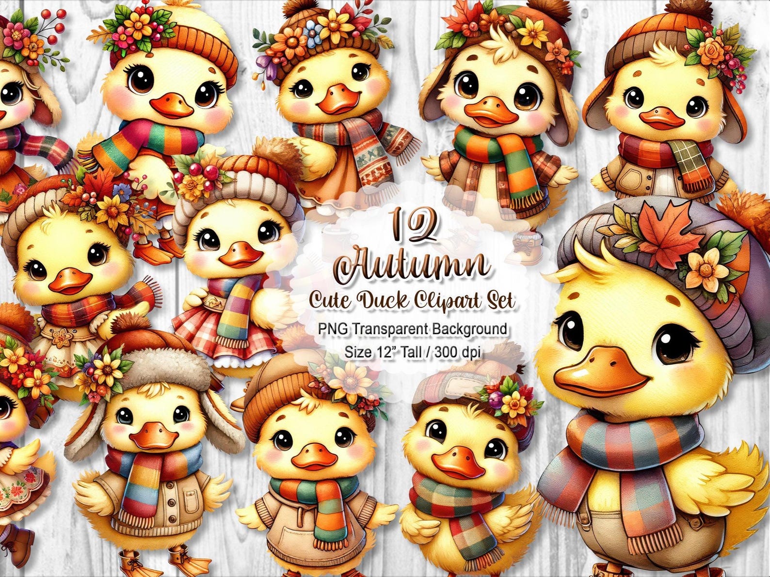 Cute Autumn Duck Clipart, Fall Bird PNG Bundle, Farm Animal Sublimation ...