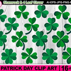 Símbolo del Día de San Patricio Decoraciones Clip Art Trébol y Trébol de Cuatro Hojas 16 Diseños PNG Listo para Usar