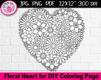 Floral Heart Coloring Page | DIY Crafts (Digital Download)