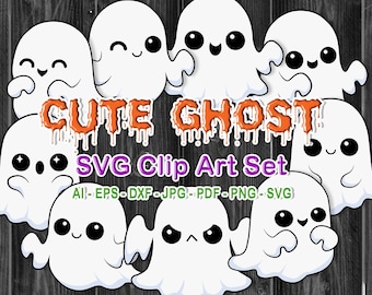 Cute Halloween Ghost Clipart, SVG, DIY Projects (Digital Download)