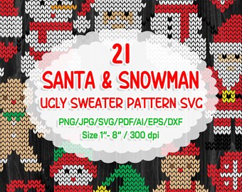 Ugly Christmas Sweater Santa Snowman SVG Clipart – Laser Cut Files (Digital Download)