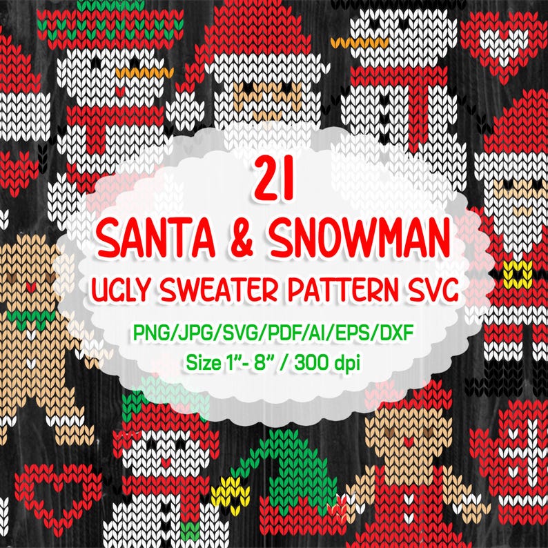 Ugly Christmas Sweater Santa Snowman SVG Clipart – Laser Cut Files ...