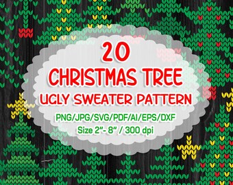 Christmas Tree Ugly Sweater Pattern, DIY Clip Art (Digital Download)