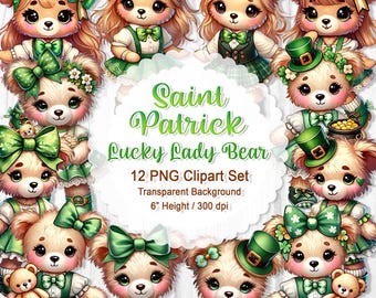 St. Patrick's Day Bear Clipart | Watercolor PNG, POD Projects (Digital Download)
