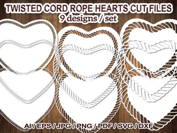 9 Designs Twisted Cord Rope Style Heart Shape Border Frames SVG
