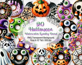 Halloween Donut Clipart | Spooky Watercolor Treats (PNG Digital Download