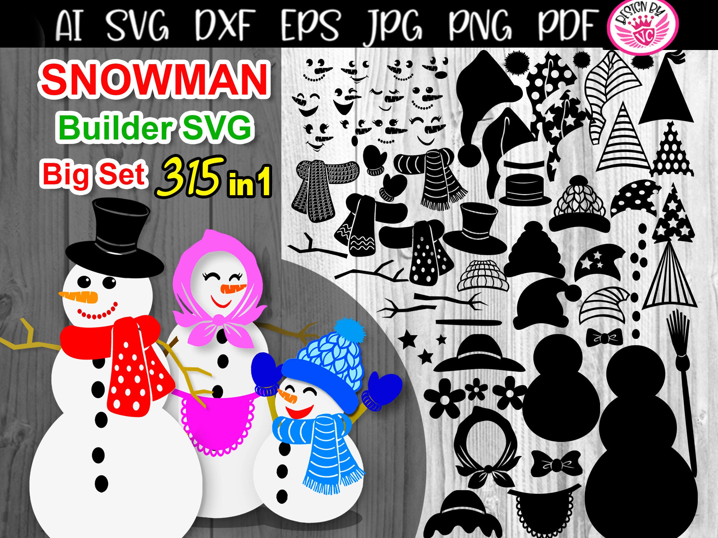 DIY Snowman Builder Big Set SVG Clipart Layered Design 