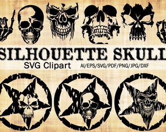 Halloween Skull Skeleton SVG Silhouette Clipart (Digital Download)