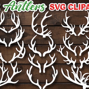Christmas SVG Deer Antlers Clipart Design Elements, Creative DIY Projects, Silhouette Antler Clip Art Cut Files