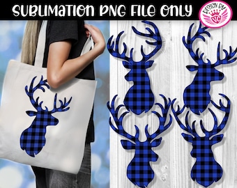Blue Buffalo Plaid Reindeer Sublimation PNG for Christmas Decorations and DIY Projects handmade gifts idea