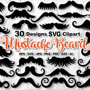 30 designs cavalheiros bigode barba dia dos pais silhueta SVG clipart arquivos cortados elementos de design
