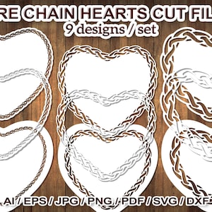 9 designs corrente de arame estilo corda de metal estilo coração molduras de borda arquivos de corte de clip art SVG