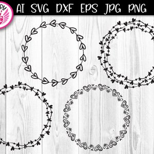 Heart Wreath V-1 Circular Wreath Monogram Clipart Instant Digital Download SVG cut files for Creative DIY Projects, Cricut & Silhouette image 3