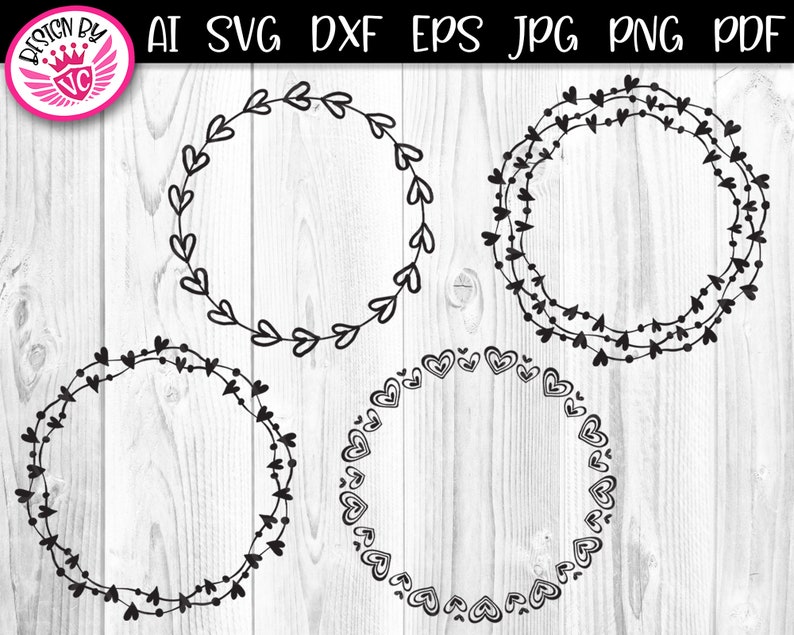 Heart Wreath V-1 Circular Wreath Monogram Clipart Instant Digital Download SVG cut files for Creative DIY Projects, Cricut & Silhouette image 3