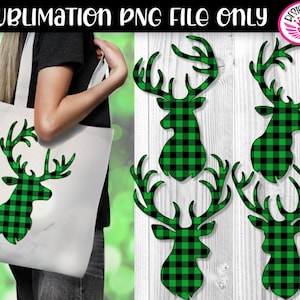 Green Buffalo Plaid Reindeer Sublimation PNG for Christmas Decorations and DIY Projects handmade gifts idea