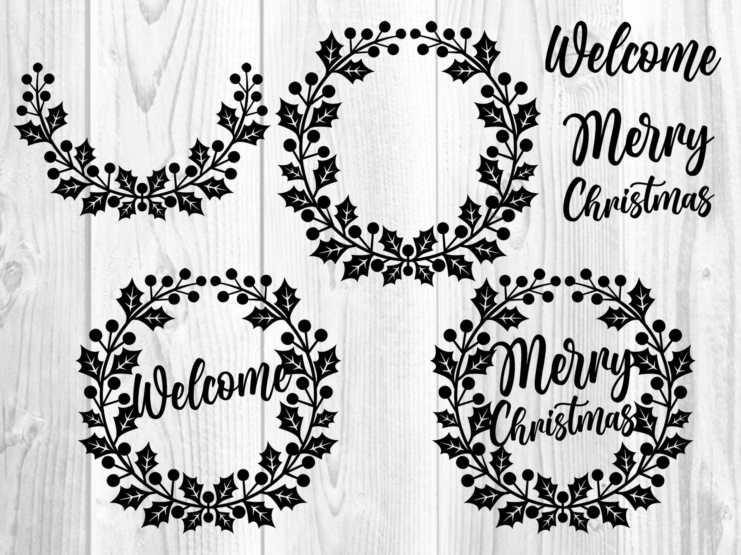 Christmas SVG Silhouette Holly & Berry Wreath Laurel Monogram Clipart ...