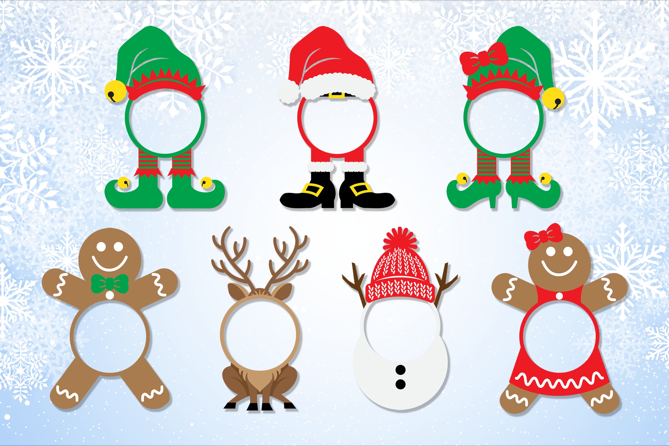 Christmas Character Monogram SVG, Clipart Design Elements (digital ...