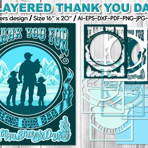 3D Father&#39;s Day Gift Multi-layered Design Thank You for Being Our DAD Papercut SVG Clipart Cut Files