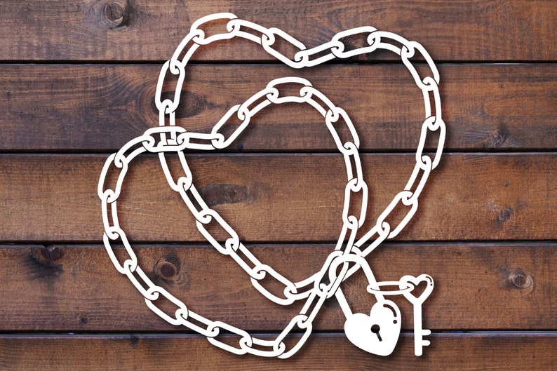 Valentine Chain Hearts Locked With Key SVG Clip Art Couple Love Heart Shape Silhouette Design