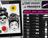 Procreate Stamp Brushes, Messy Bun, Skull Mom, DIY Clipart (Digital Download)