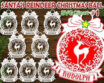 Reindeer Christmas Ball SVG Clipart Set, DIY Ornament Decor (Digital Download)