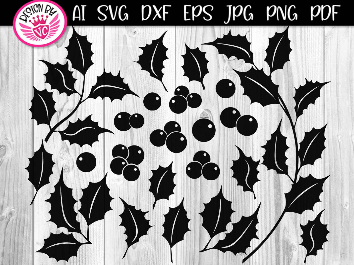 Christmas SVG, Holly Leaves Branch Clipart Design Elements, Instant
