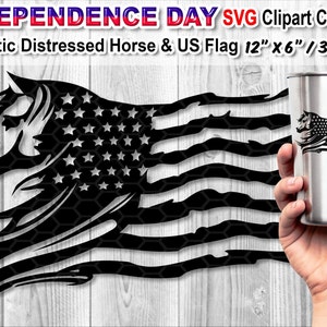 Independence Day Silhouette US Flag with Horse SVG Cut Files for Creative DIY Projects, Vinyl Sticker Cricut Files