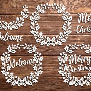 Christmas SVG Silhouette Holly & Berry Wreath Laurel Monogram Clipart Design Elements Digital Download for DIY Projects Vinyl Cut Files