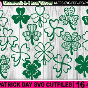 St. Patrick's Day Symbol Shamrock and Four Leaf Clover Clip Art SVG ...