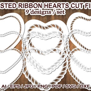 9 Designs Twisted Ribbon Style Heart Shape Border Frames SVG Clip Art Cut Files