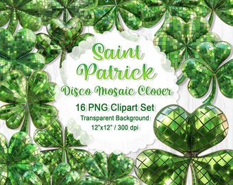St. Patrick's Day Disco Clover PNG Clipart Set (Digital Download)