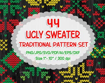 Ugly Sweater Pattern SVG Clipart, Christmas Design (Digital Download)