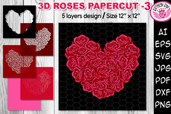 Download 3d Heart Roses Multi Layered Design Flowers Papercut Svg Etsy