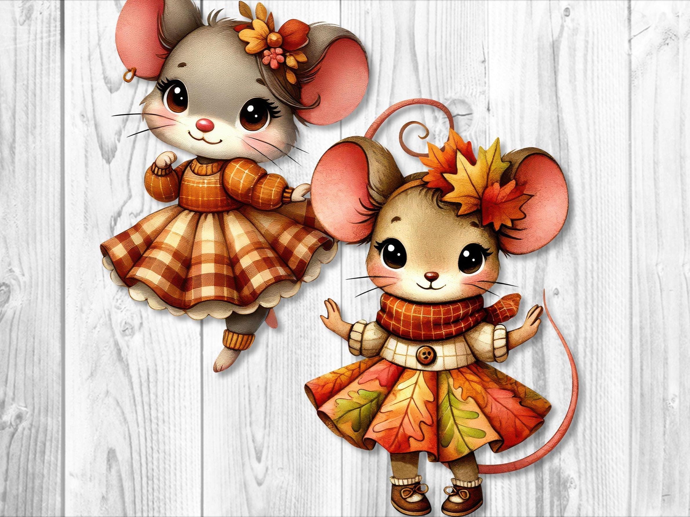 Cozy Autumn Mouse Clipart, Fall Mouse PNG Set, Cute Animal Sublimation ...