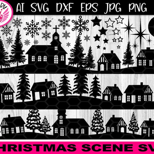 Christmas Scene SVG Silhouette Design Clipart Set Decor - Etsy