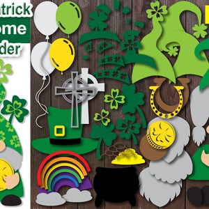 St. Patrick&#39;s Day Gnome Builder SVG Clipart Set Layered Design Elements Laser Cut Files