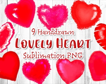 Handgetekende valentijnsharten clipart, sublimatie png (digitale download)
