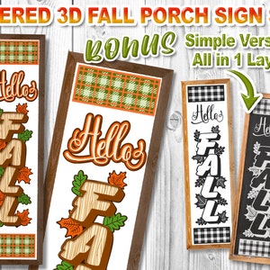3D Hello Fall Multi Layered Design Vertical Home Porch Sign SVG Creative DIY Projects Vinyl Cut Files