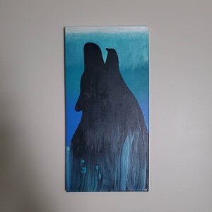 Wolf Howl Cool Colors Acrylic Pour Painting 10"x20"