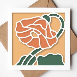 Cartão SVG floral em camadas laranja vintage vitral flor design, para qualquer ocasião 3D papel cortado SVG cartão de felicitações, Papercraft SVG