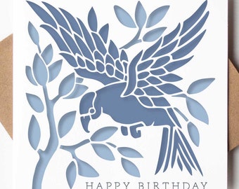 Verjaardagskaart SVG met vintage vogel- en boomontwerp, beschrijfbaar, gelaagde SVG-wenskaart voor haar, verjaardagskaart gesneden bestand voor moeder, oma, vriend